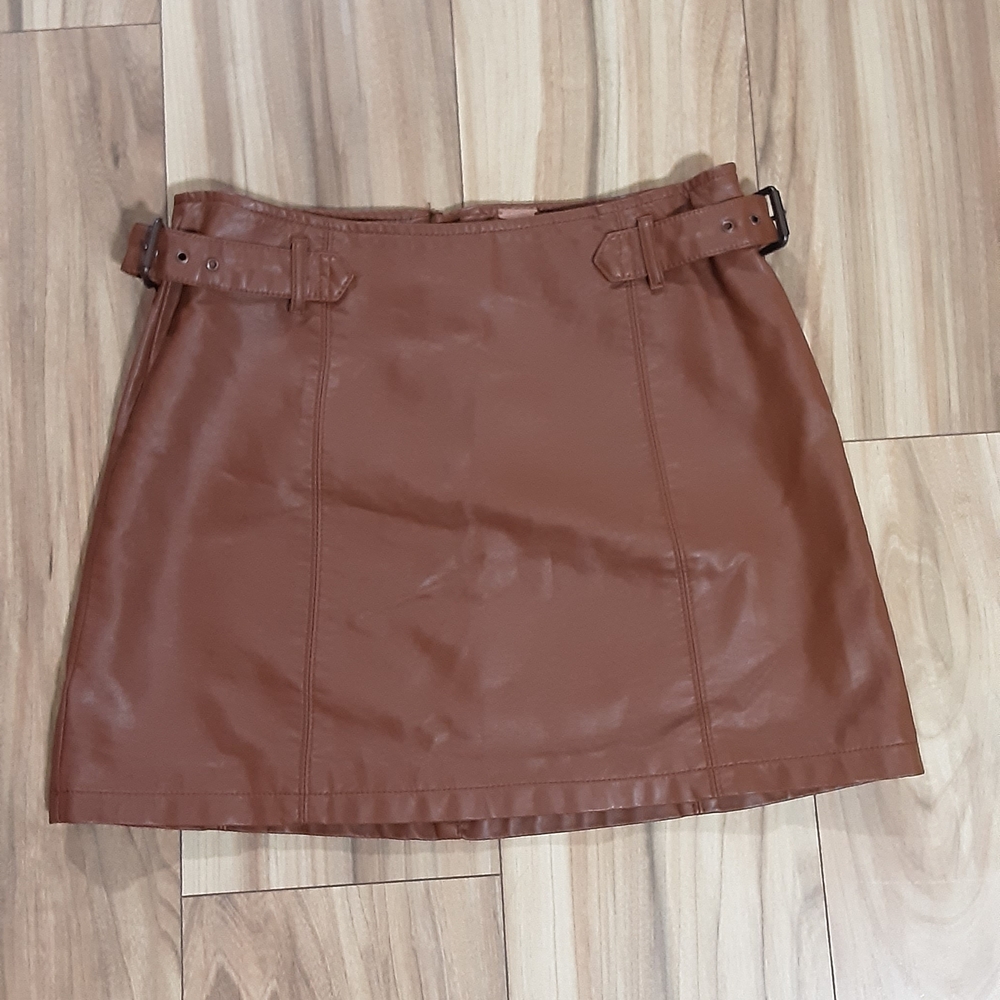 Free People Brown Vegan Leather Mini Skirt